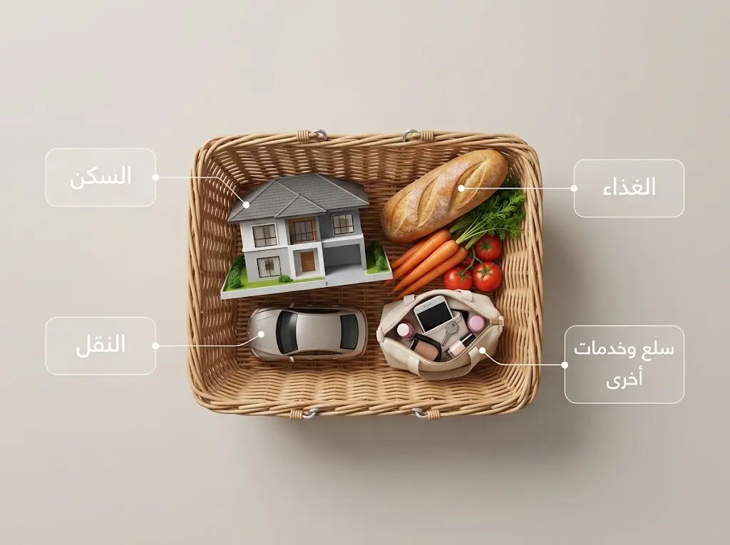 رسم توضيحي لمكونات سلة مؤشر أسعار المستهلك الرئيسة