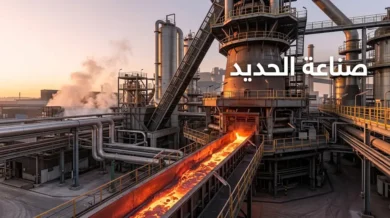 صناعة الحديد في فرن عالٍ صناعي مع حديد منصهر