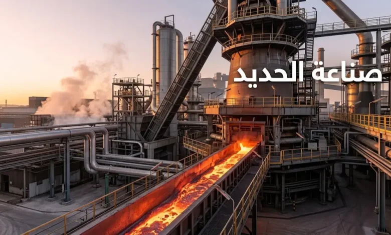 صناعة الحديد في فرن عالٍ صناعي مع حديد منصهر