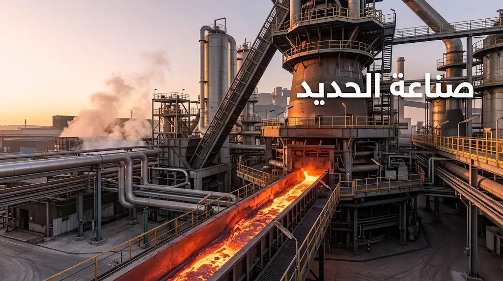 صناعة الحديد في فرن عالٍ صناعي مع حديد منصهر