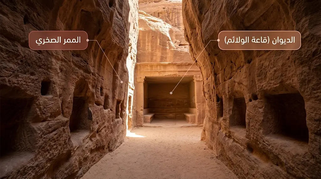 صورة للممر الصخري المؤدي إلى الديوان في جبل إثلب بمدائن صالح