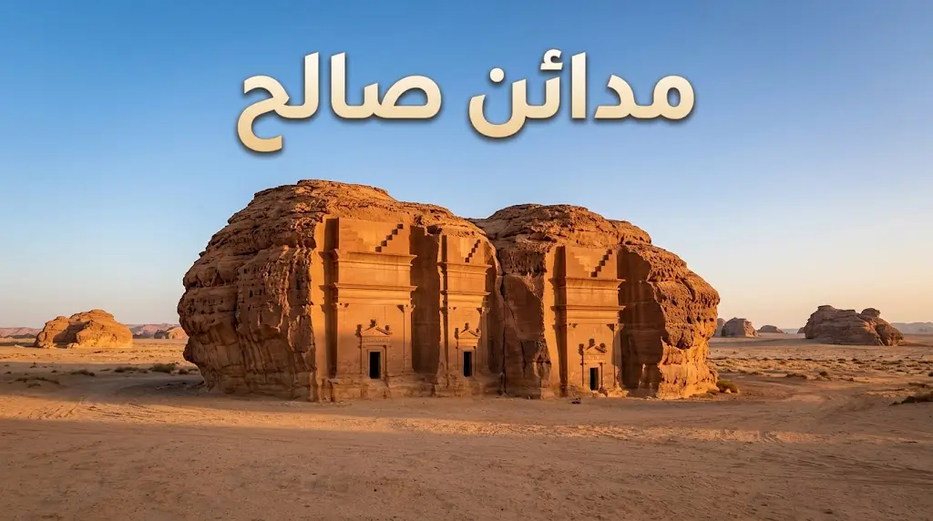 صورة غلاف تُظهر واجهات مدائن صالح المنحوتة في الحجر الرملي بشمال غرب السعودية