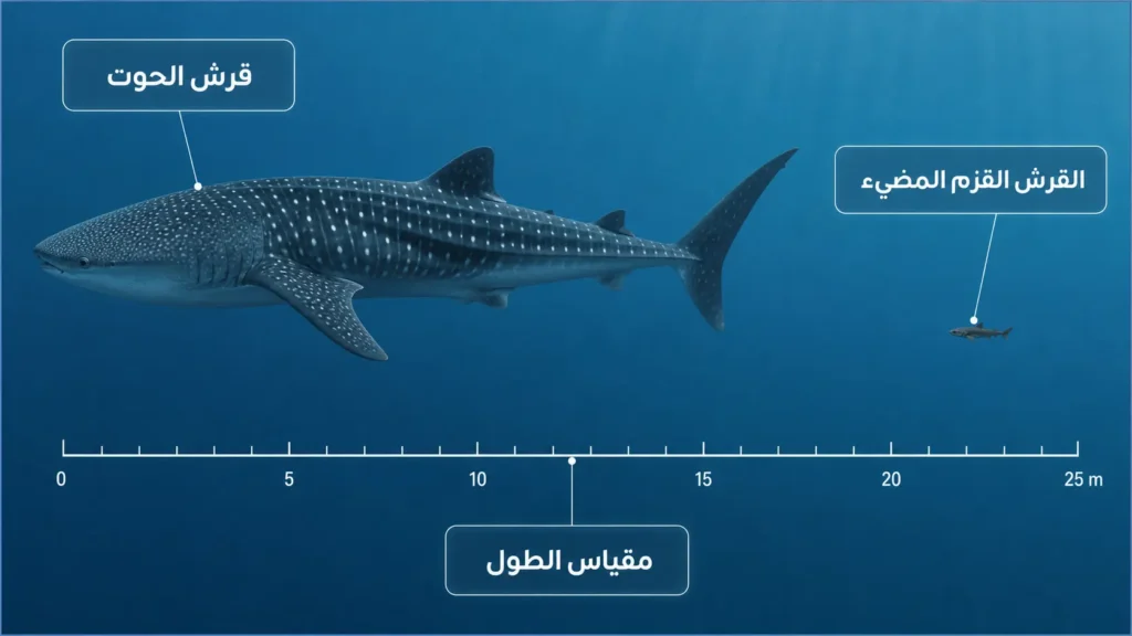 مقارنة حجمية بين أكبر وأصغر أنواع القرش المعروفة
